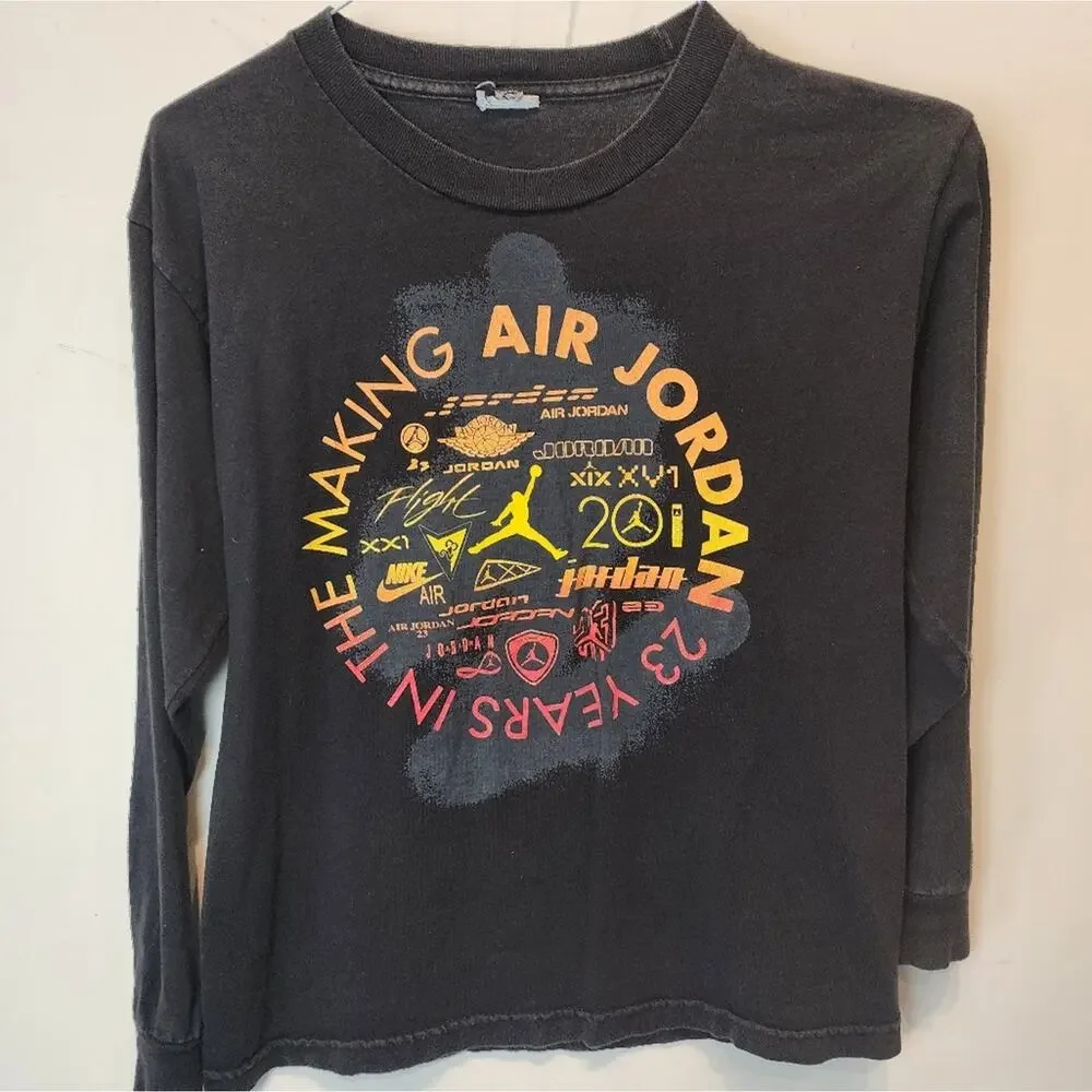 Vtg 90's Nike Air Jordan Black T-Shirt‎ Crew Neck Long Sleeve Youth L
